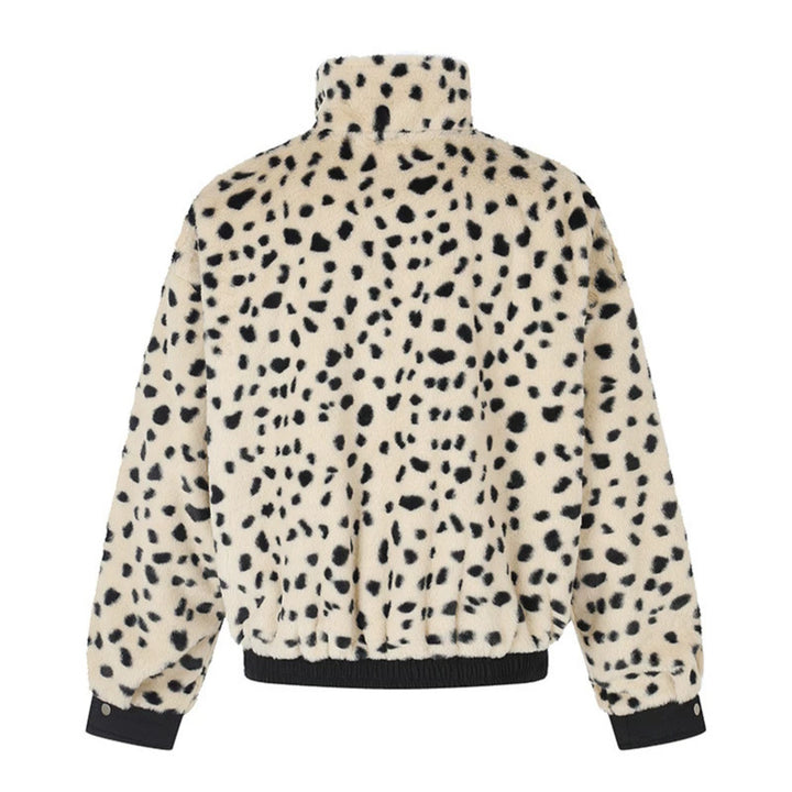 Women's Padded Blouson Jacket with Stand-Up Collar and Leopard Lining Mune Fashion
