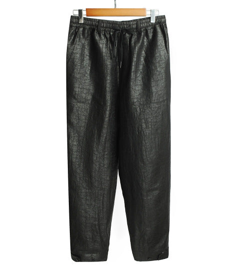 Women's Faux Leather Jogging Pants with Elastic Waistband and Drawstring Mune Fashion