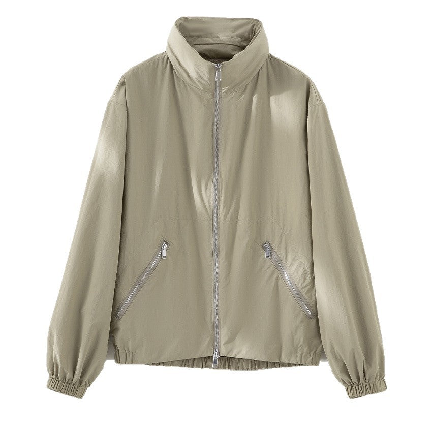 Women's Ultralight Transition Jacket with High Collar, Diagonal Zipper Pockets and Elastic Hem Mune Fashion