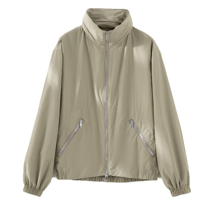 Women's Ultralight Transition Jacket with High Collar, Diagonal Zipper Pockets and Elastic Hem Mune Fashion
