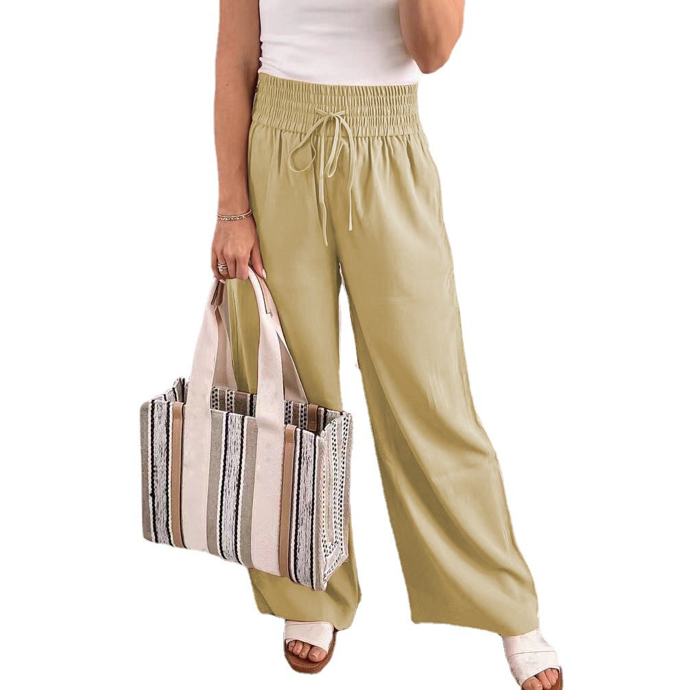 Women Palazzo Pants made of flowing viscose blend with high smocked waistband and drawstring Mune Fashion