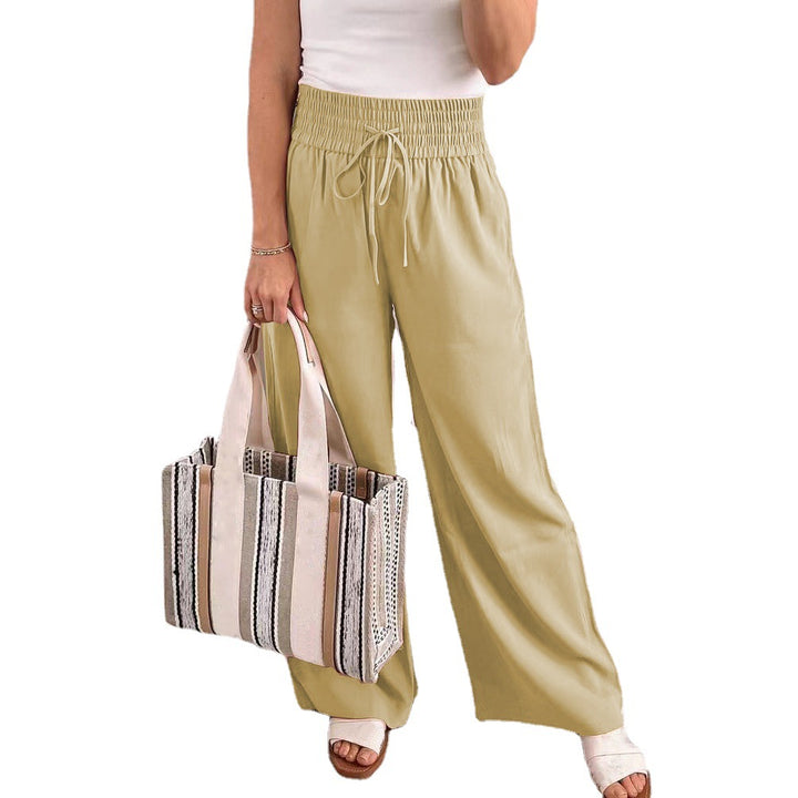 Women Palazzo Pants made of flowing viscose blend with high smocked waistband and drawstring Mune Fashion