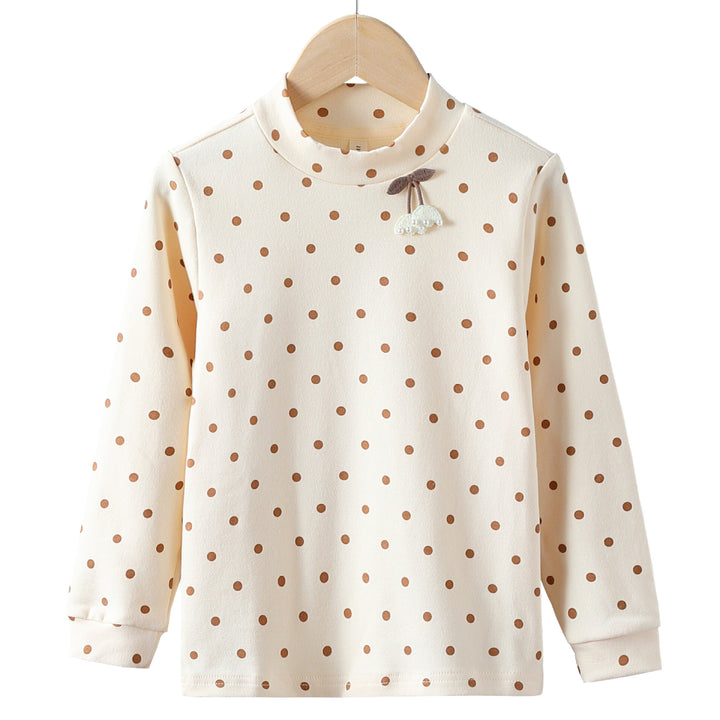 Girls long sleeve shirt with cute dots and charming applique detail Mune Fashion