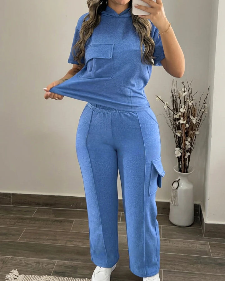 Women's loungewear set with hooded top and cargo palazzo pants Drune