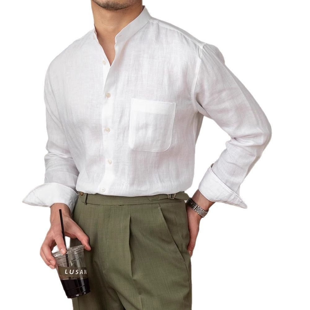 Men's linen shirt with stand-up collar and chest pocket Mune Fashion