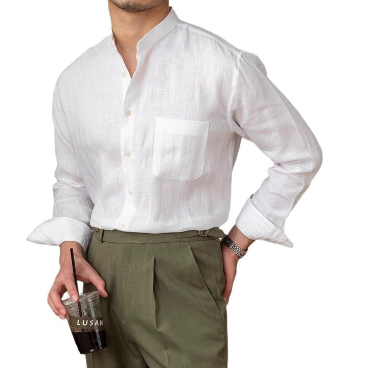Men's linen shirt with stand-up collar and chest pocket Mune Fashion