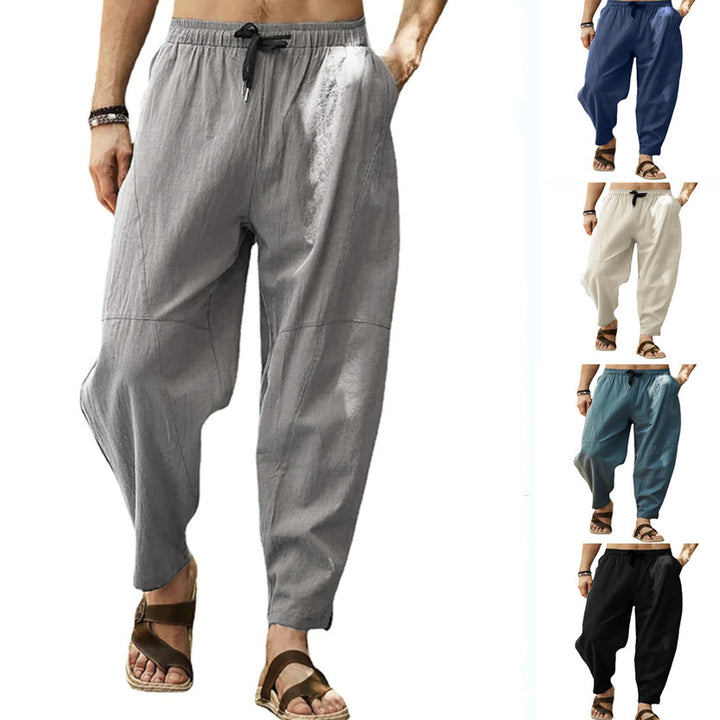 Men's casual linen harem pants with elastic waistband and side pockets Mune Fashion