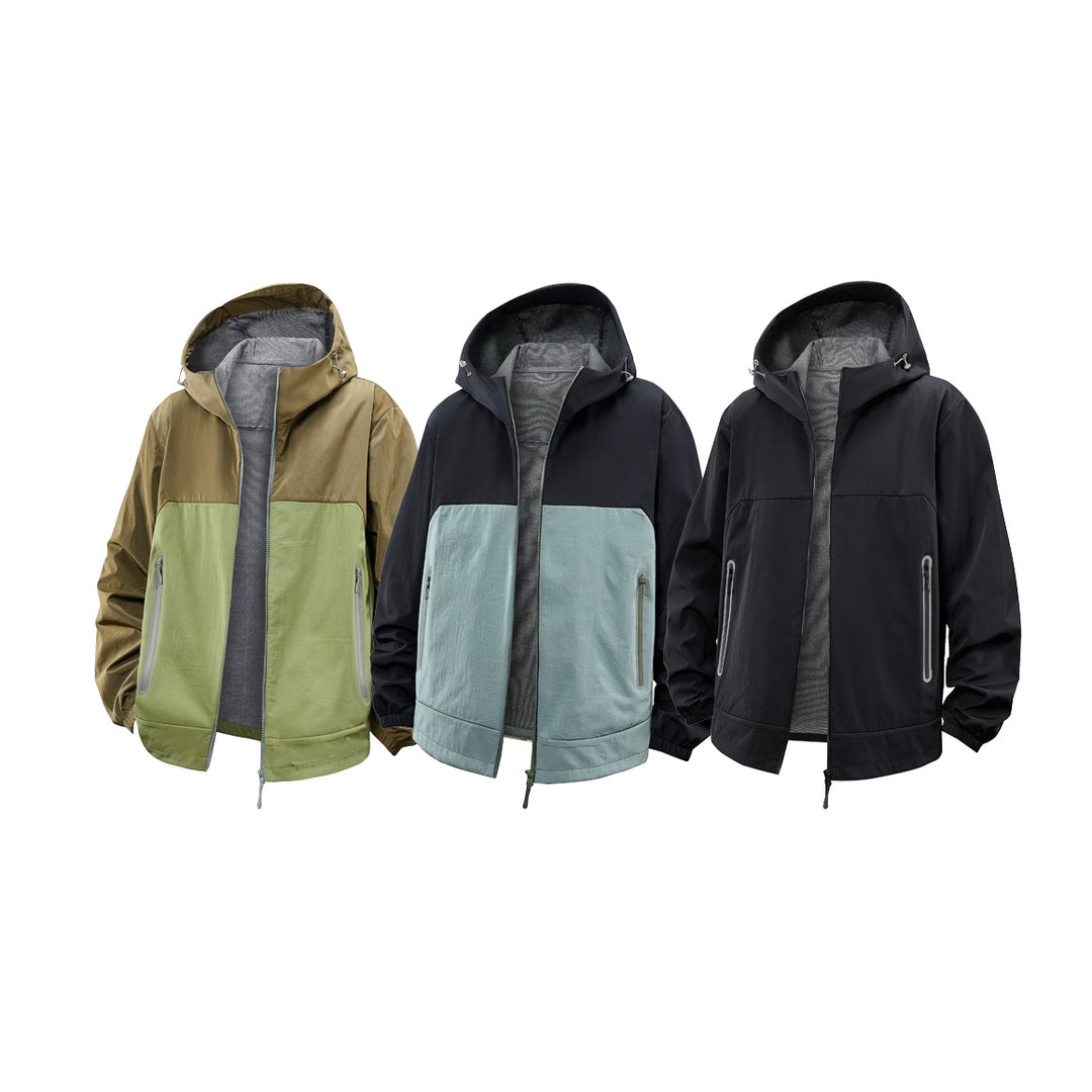 Unisex Lightweight Wind and Fleece Lined Hooded Jacket with Two-Way Zipper Drune