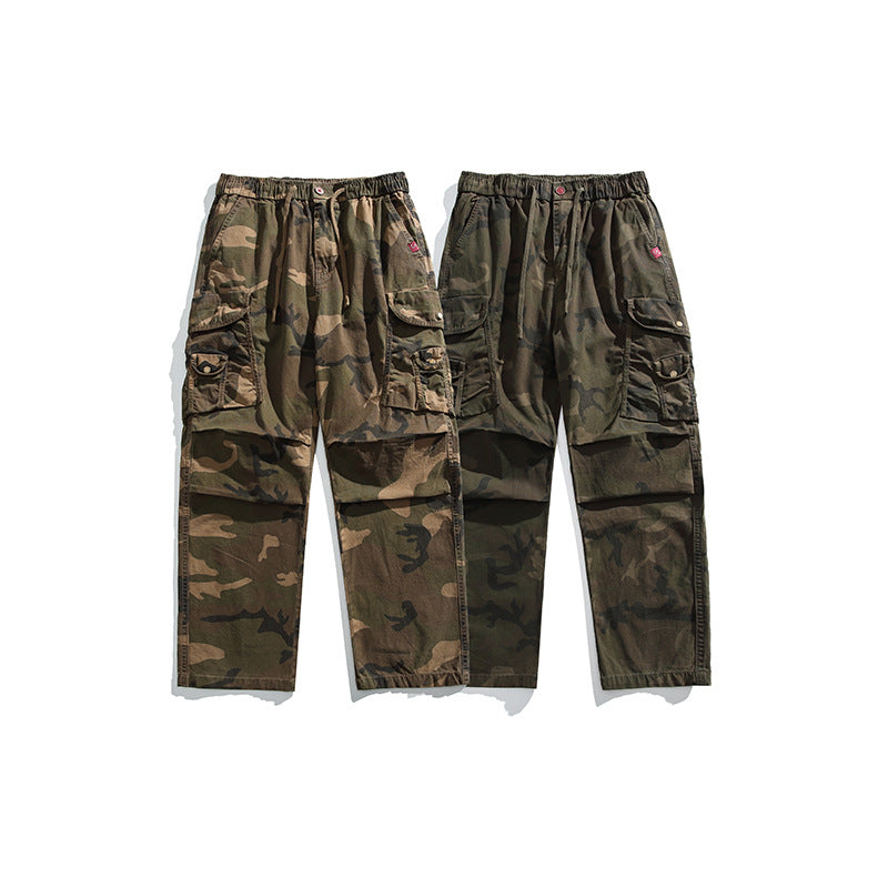 Herren Baggy-Cargohose im Army-Camo mit elastischem Kordelbund und Multifunktions-Taschen Mune Fashion