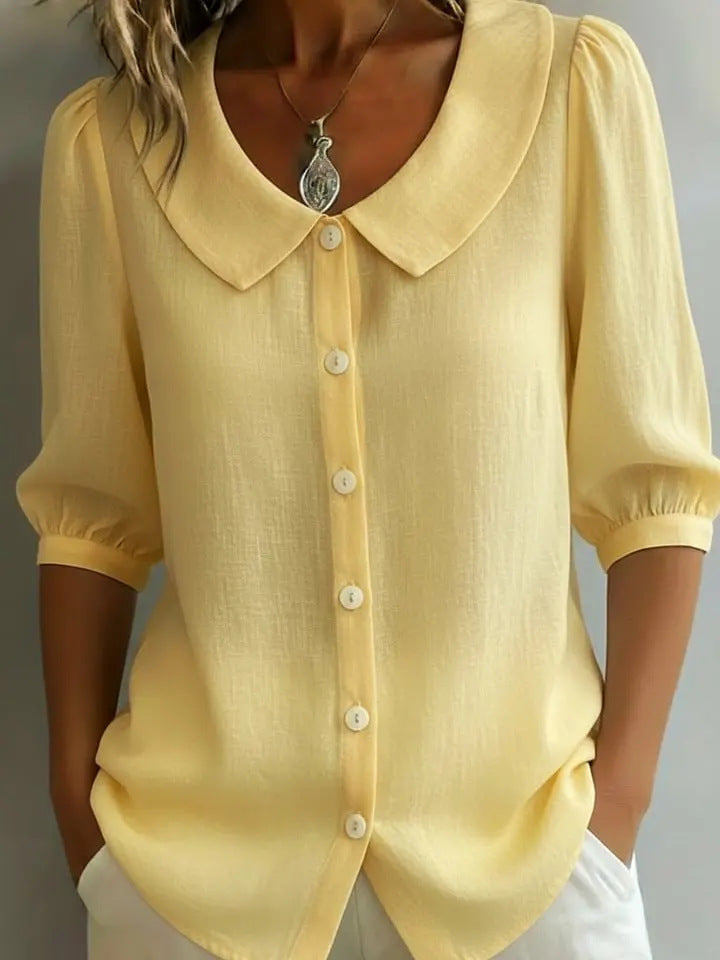 Ladies Elegant Blouse with Large Collar and Button Placket Mune Fashion