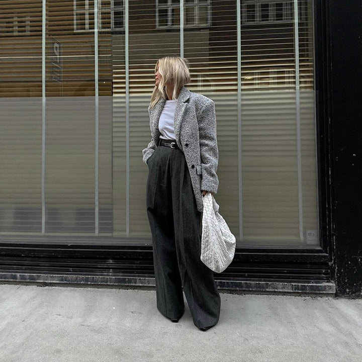 Women's Oversize Wool Blend Blazer in Boucle Look with Boxy Silhouette Mune Fashion
