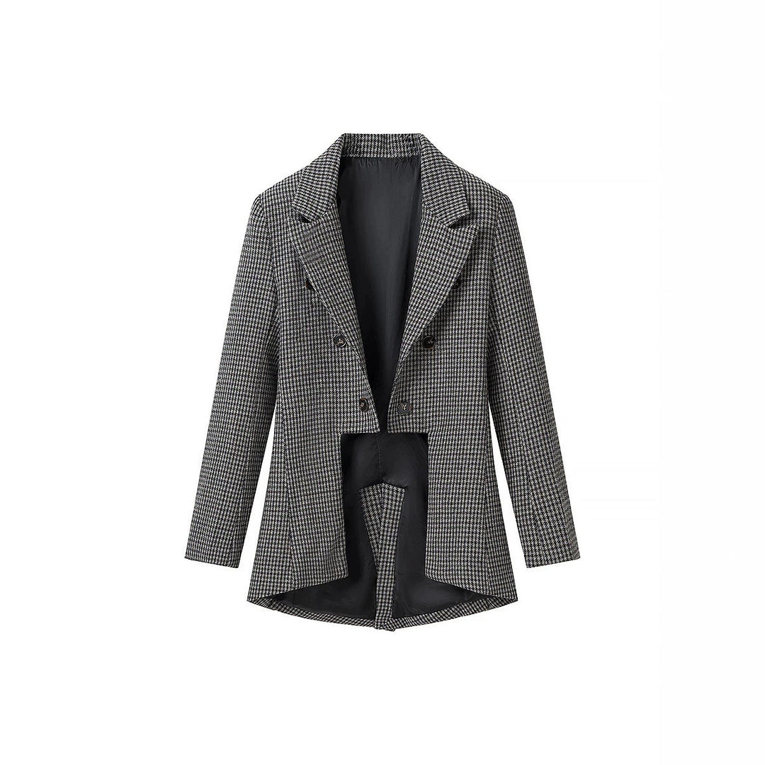 Ladies Short-Cut Houndstooth Blazer with Tailcoat Look Mune Fashion