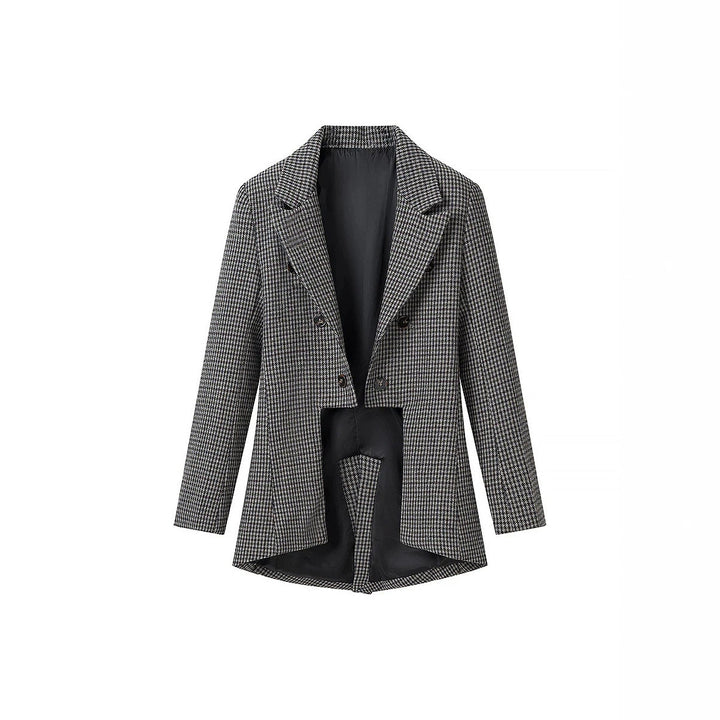 Ladies Short-Cut Houndstooth Blazer with Tailcoat Look Mune Fashion