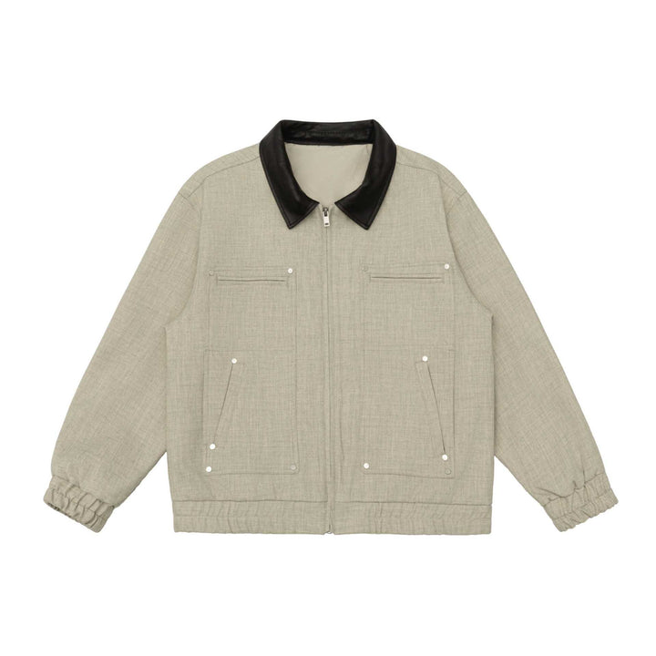 Unisex Boxy-Workwear-Blouson with leather-trimmed collar, utility pockets and elastic hem Mune Fashion
