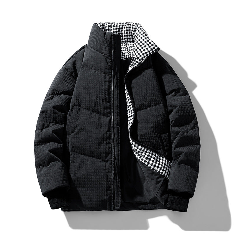 Herren gesteppte wendbare Winterjacke mit Stehkragen und Hahnentrittmuster-Futter Mune Fashion