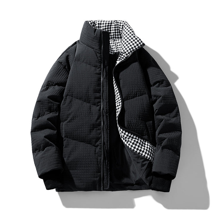 Herren gesteppte wendbare Winterjacke mit Stehkragen und Hahnentrittmuster-Futter Mune Fashion