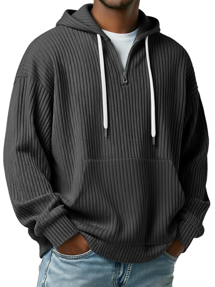 Men's ribbed half-zip hoodie with hood, kangaroo pocket, and oversized casual cut Mune Fashion