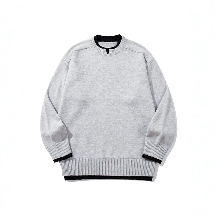 Ladies Oversize Knit Sweater with Contrasting Ribbed Collar and Extended Hem Mune Fashion