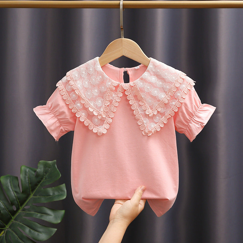 Girl's blouse with romantic lace collar and ruffle details Mune Fashion