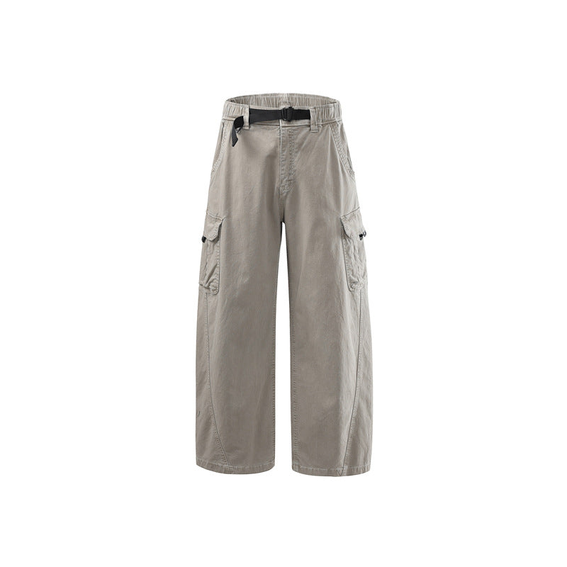 Herren Lässige weite Canvas-Cargo-Hose mit elastischem Tunnelzugbund und integriertem Webgürtel Mune Fashion