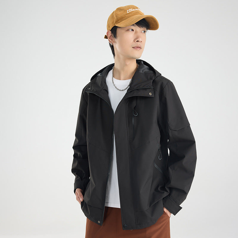 Men's lightweight breathable two-layer rain softshell jacket with adjustable hood and chest pocket Mune Fashion