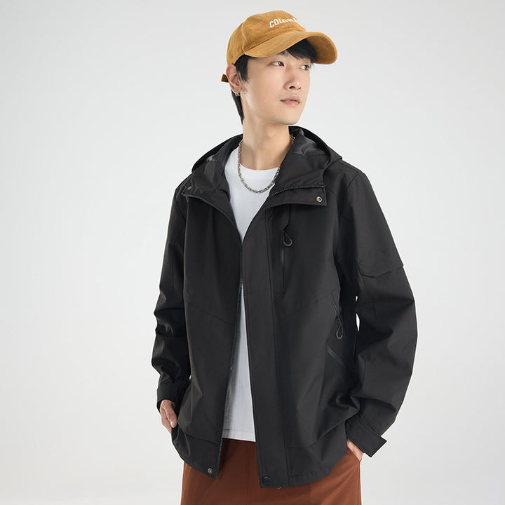 Men's lightweight breathable two-layer rain softshell jacket with adjustable hood and chest pocket Mune Fashion