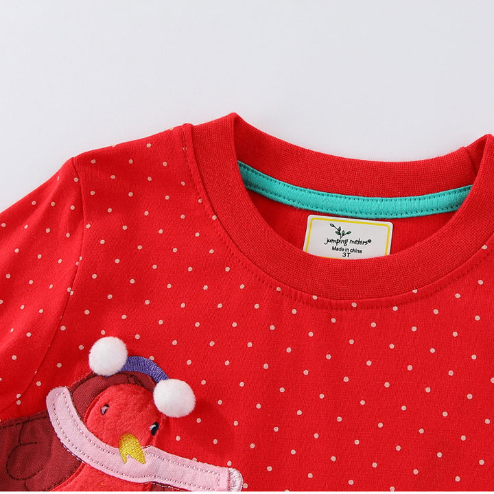 Girls Long Sleeve Dress with Colorful Animal Appliqués Mune Fashion