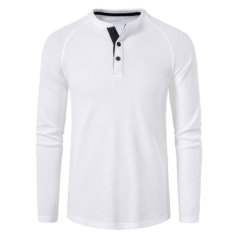 Men's structured henley long-sleeve shirt with waffle texture, half-button placket, and raglan sleeves Mune Fashion