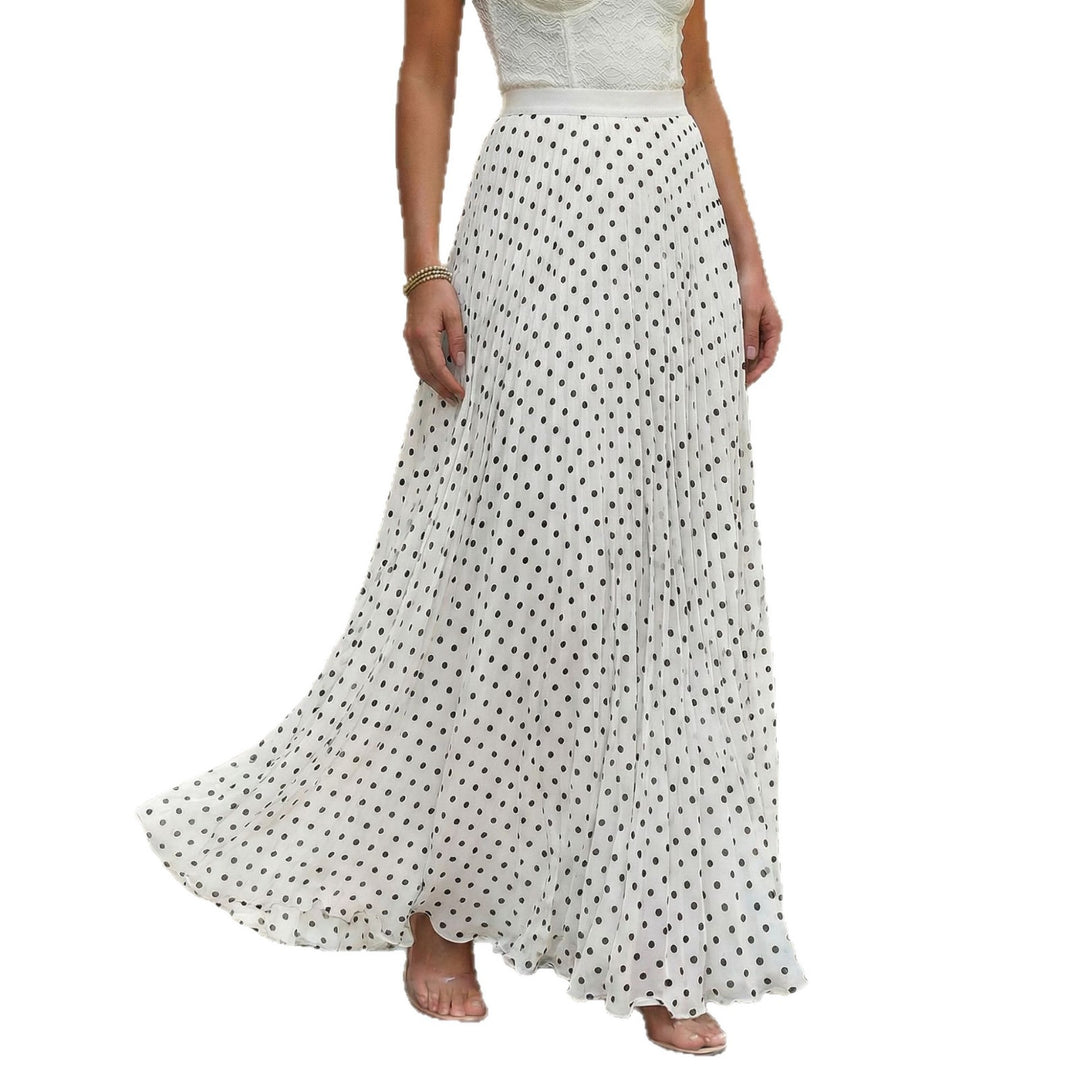 Women's pleated maxi skirt with polka dots, elastic waistband and voluminous drape Mune Fashion