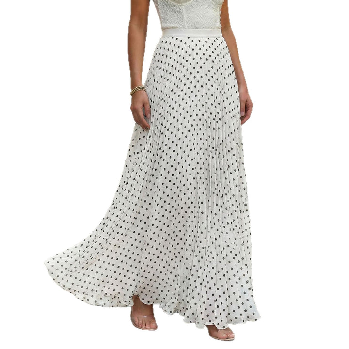 Women's pleated maxi skirt with polka dots, elastic waistband and voluminous drape Mune Fashion