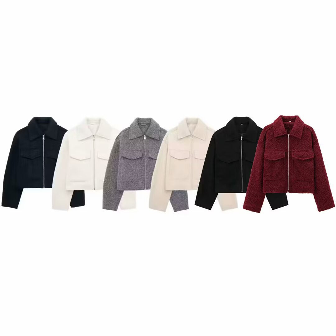 Women's Short Cut Sherpa Jacket with Zip and Flap Pockets Mune Fashion