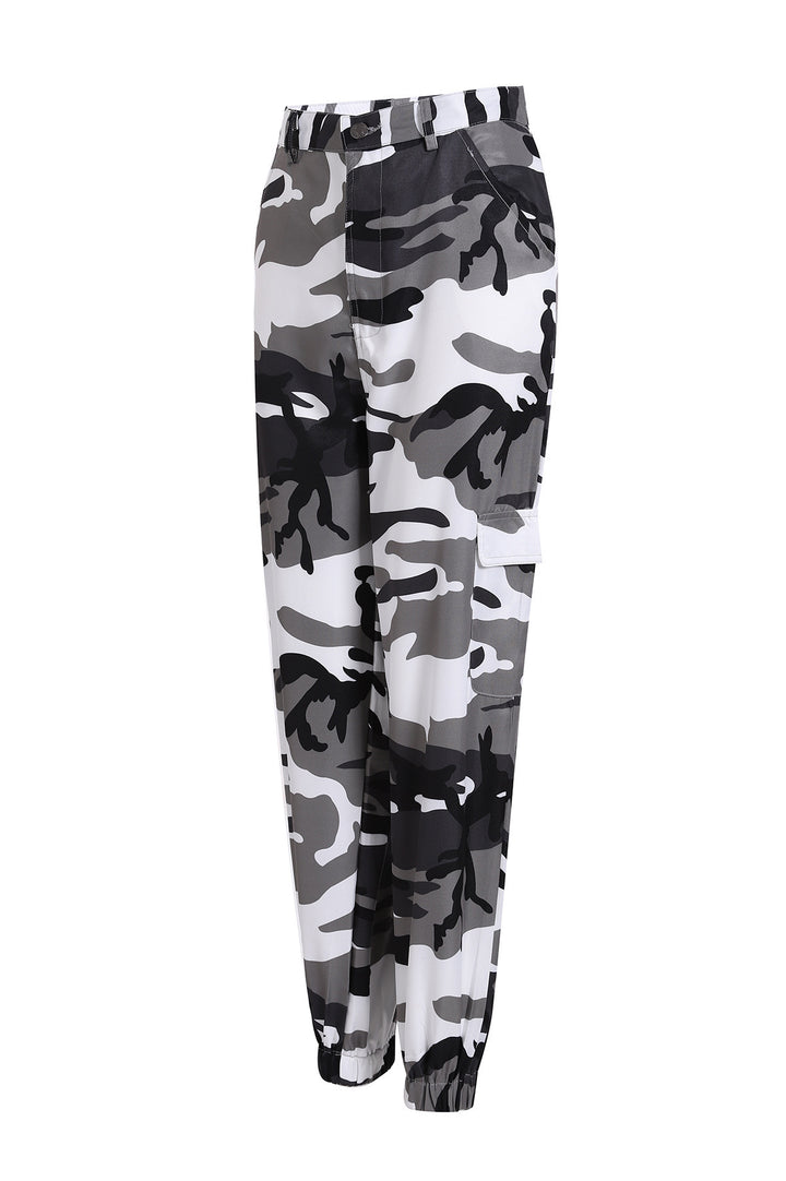 Women's cargo pants with camouflage print, elastic waistband and ankle cuffs Mune Fashion