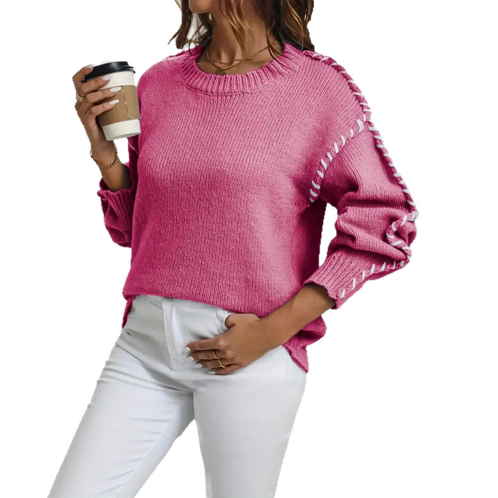 Women's Oversize Knit Sweater with Decorative Cord Braid on Sleeves Mune Fashion