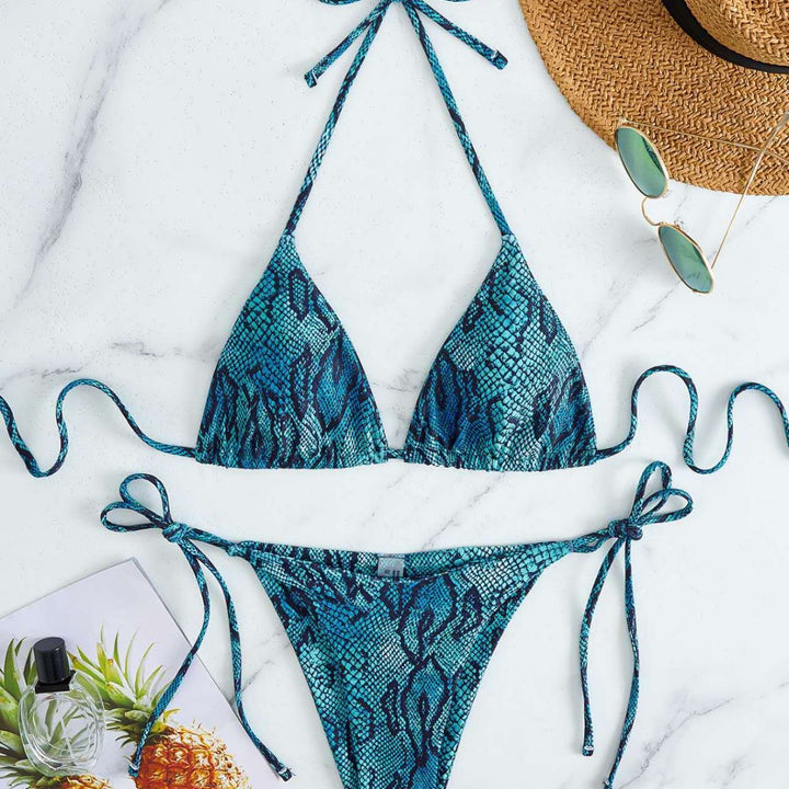Women's triangle bikini with snake print and adjustable straps Mune Fashion