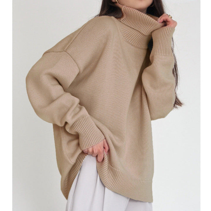 Women's Oversized Turtleneck Sweater with Ribbed Texture Mune