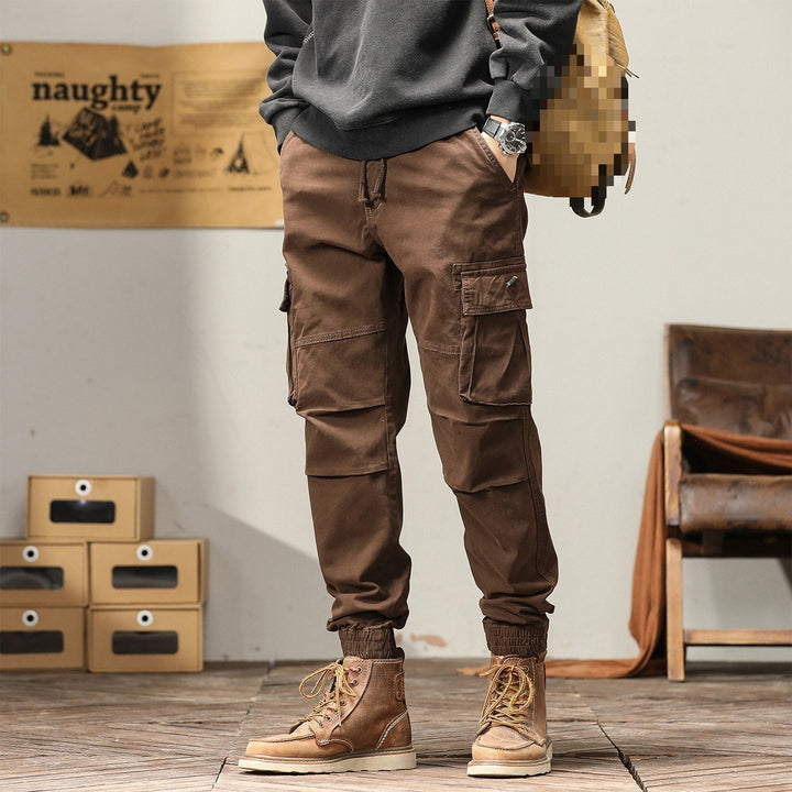 Men's Utility Cargo Jogging Pants with Drawstring, Multifunctional Pockets, and Elastic Cuffs