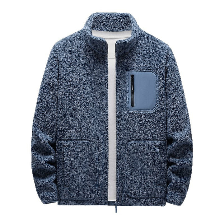 Men's warming teddy fleece jacket with stand-up collar, full-length zipper and chest zipper pocket Mune Fashion