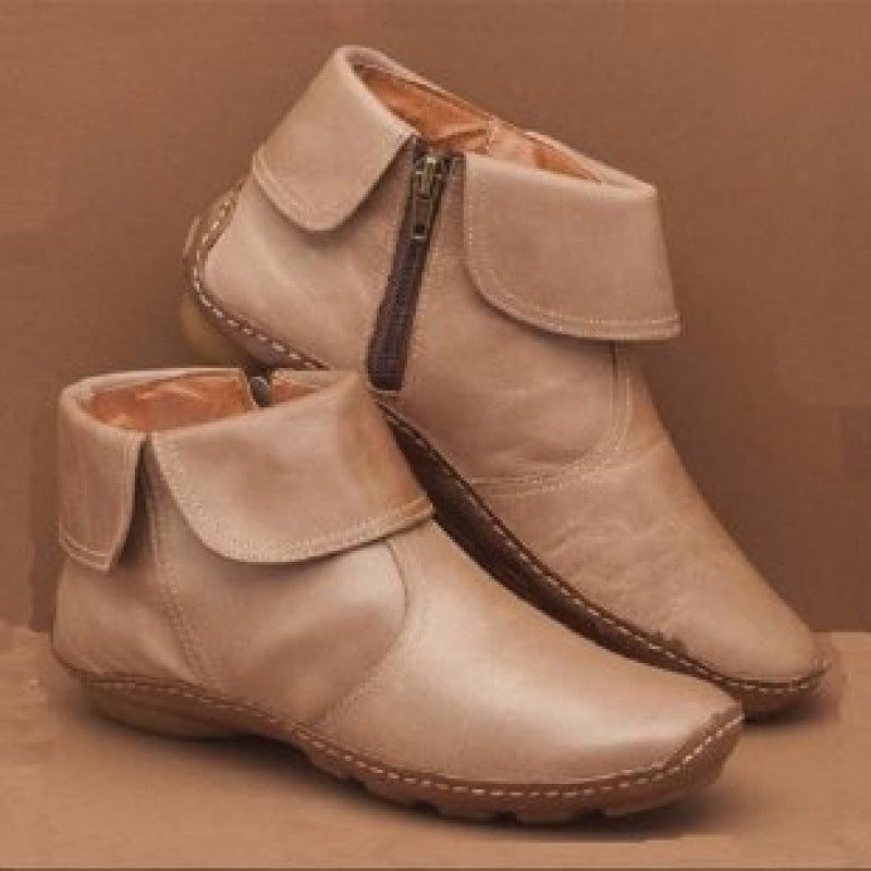Ladies ankle-high leather-look ankle boots with foldable cuff and side zipper Mune Fashion