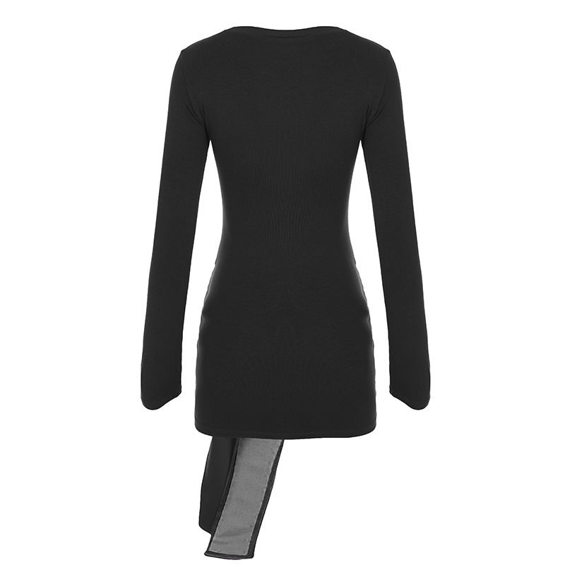 Women Asymmetrical Long Sleeve Tunic Dress with Side Knot Mune Fashion