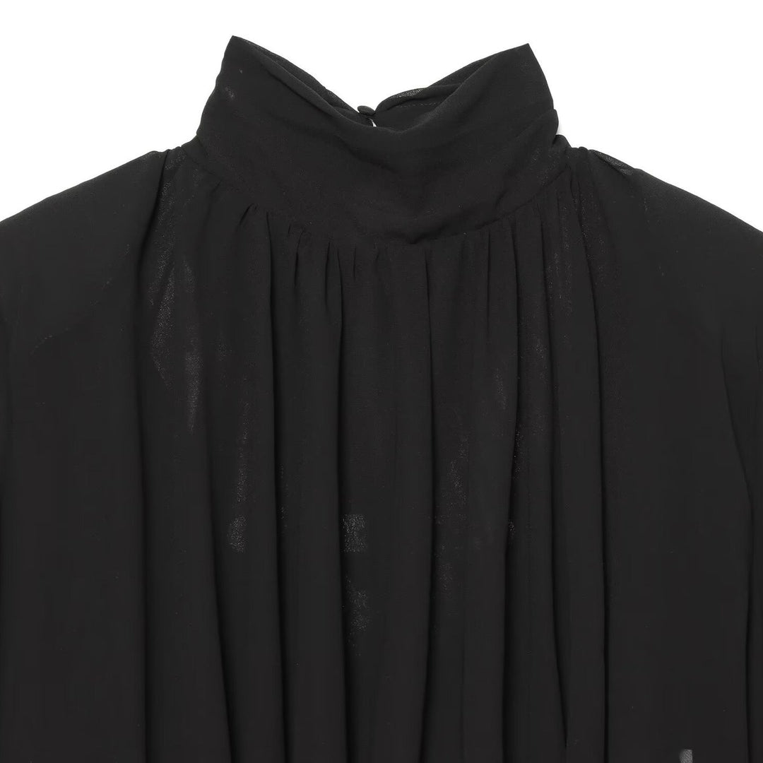 Ladies Pleated Blouse with Stand Collar and Balloon Sleeves Mune Fashion