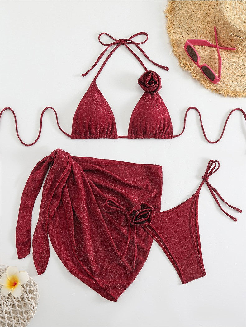 Women's Glittering Triangle Bikini with Elegant Wrap Skirt Mune Fashion