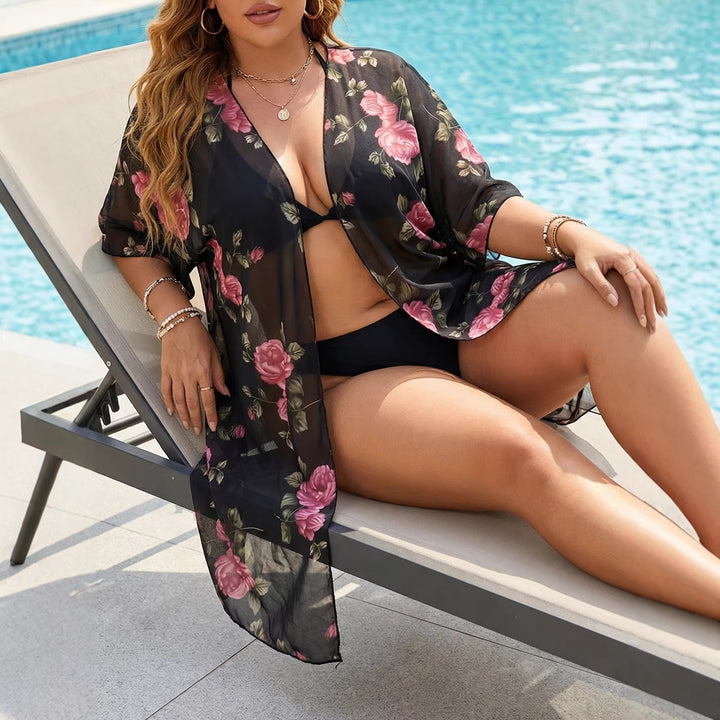 Women's transparent beach cover-up with floral patterns Mune Fashion