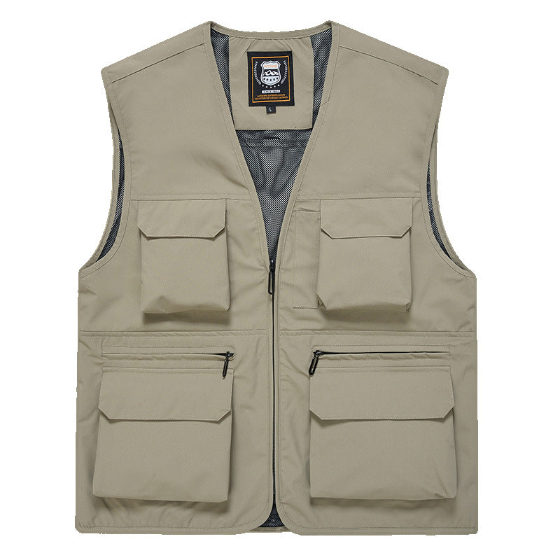 Men's multi-pocket utility vest with full-length zipper, breathable mesh lining, and large capacity flap and zipper pockets Mune Fashion