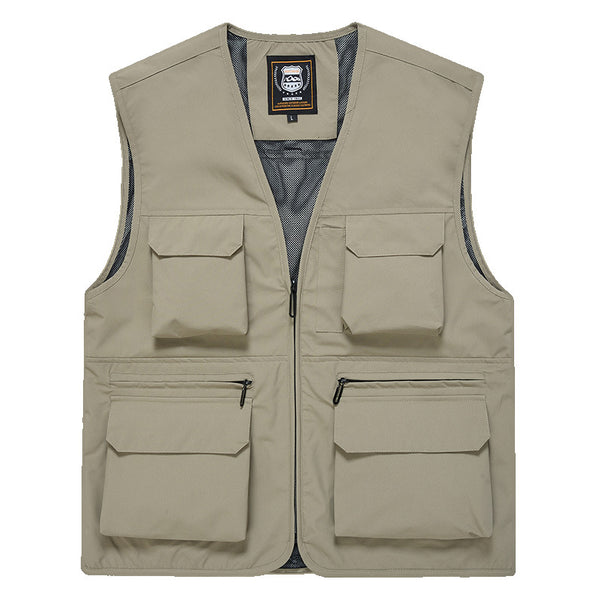 Men's multi-pocket utility vest with full-length zipper, breathable mesh lining, and large capacity flap and zipper pockets Mune Fashion