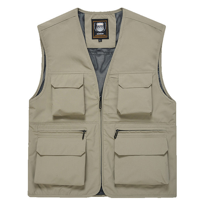 Men's multi-pocket utility vest with full-length zipper, breathable mesh lining, and large capacity flap and zipper pockets Mune Fashion