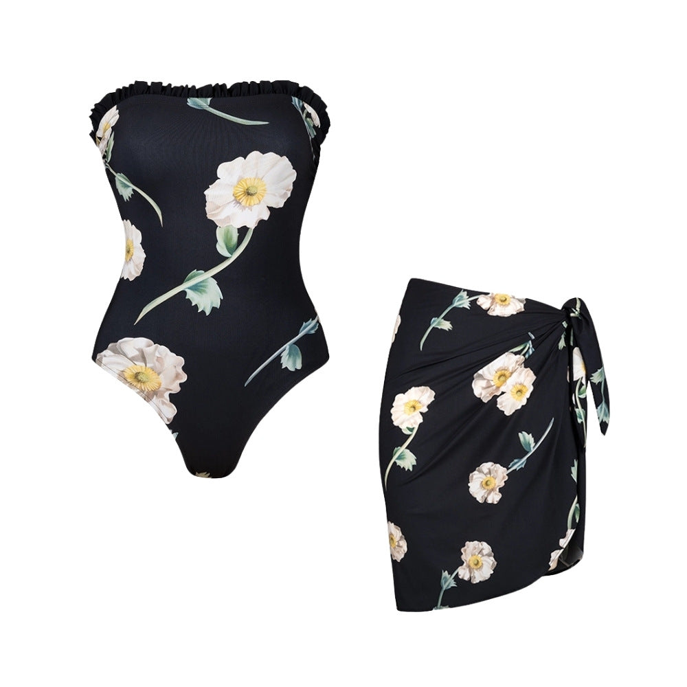 Women One-Piece Swimsuit with Floral Ruffle Detail Mune Fashion