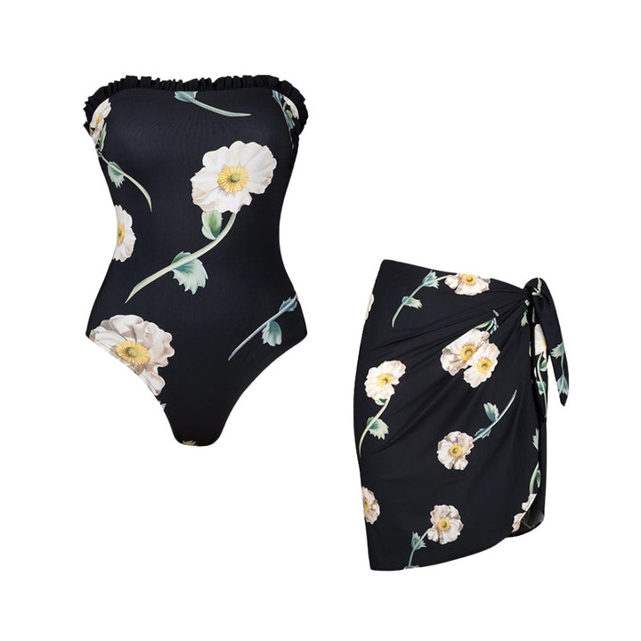 Women One-Piece Swimsuit with Floral Ruffle Detail Mune Fashion