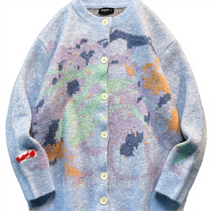 Women Oversized Cardigan with Abstract Intarsia Pattern Mune Fashion
