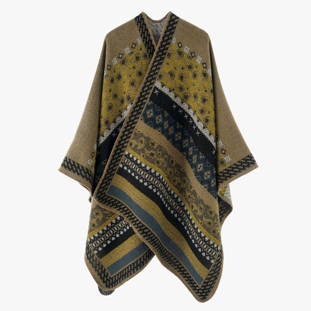 Women's Knit Cape in Paisley Jacquard with Asymmetric Hem Mune Fashion
