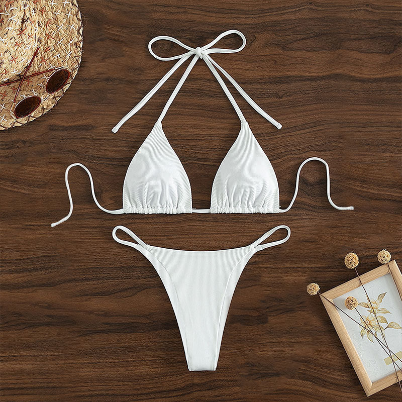 Women's triangle bikini with adjustable ties and stylish ribbed design Mune Fashion
